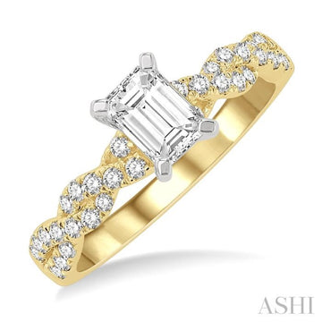 3/8 Ctw Twisted Shank Round Cut Diamond Semi-Mount Engagement Ring in 14K Yellow and White Gold